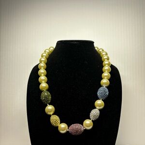 Joan Boyce -Pearl Statement Necklace with Multicolor Crystals)